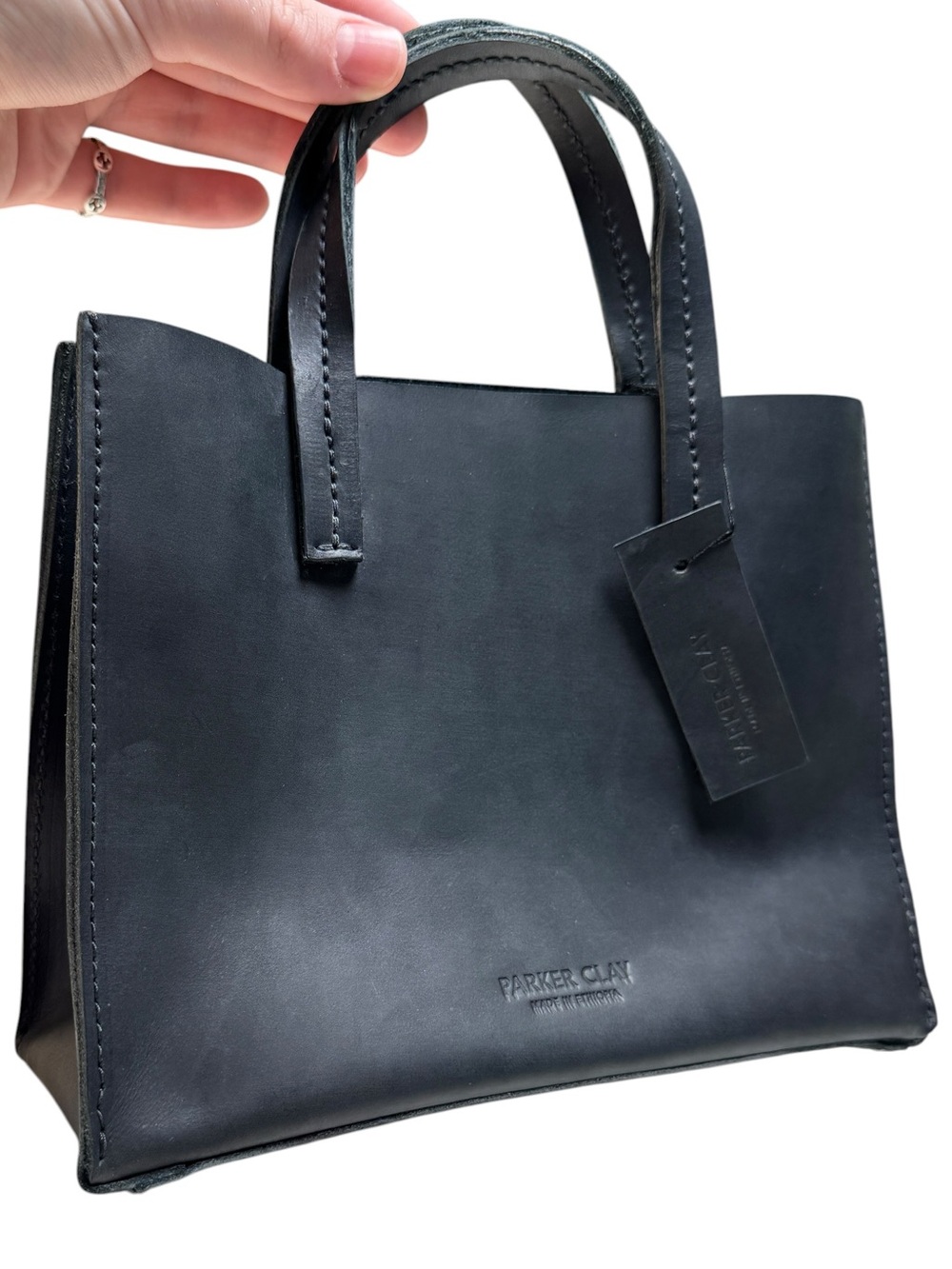 Parker Clay Avila Mini Tote Bag Black Pull-Up Waxed Leather Top Handle